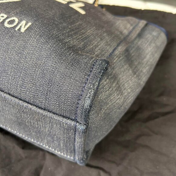 Authentic CHANEL CC Canvas MM Deauville Tote Blue Denim Navy Chain Shoulder Bag - Picture 8 of 16